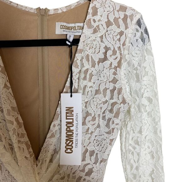 COSMOPOLITAN Dress The Population Adian White Lace Twist Bodycon Dress - Picture 11 of 14